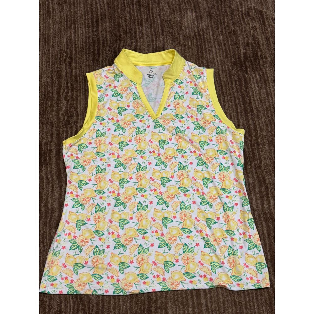 Floral Summer Tank Top with Yellow Trim Sleeveless Cotton Casual Print Pattern